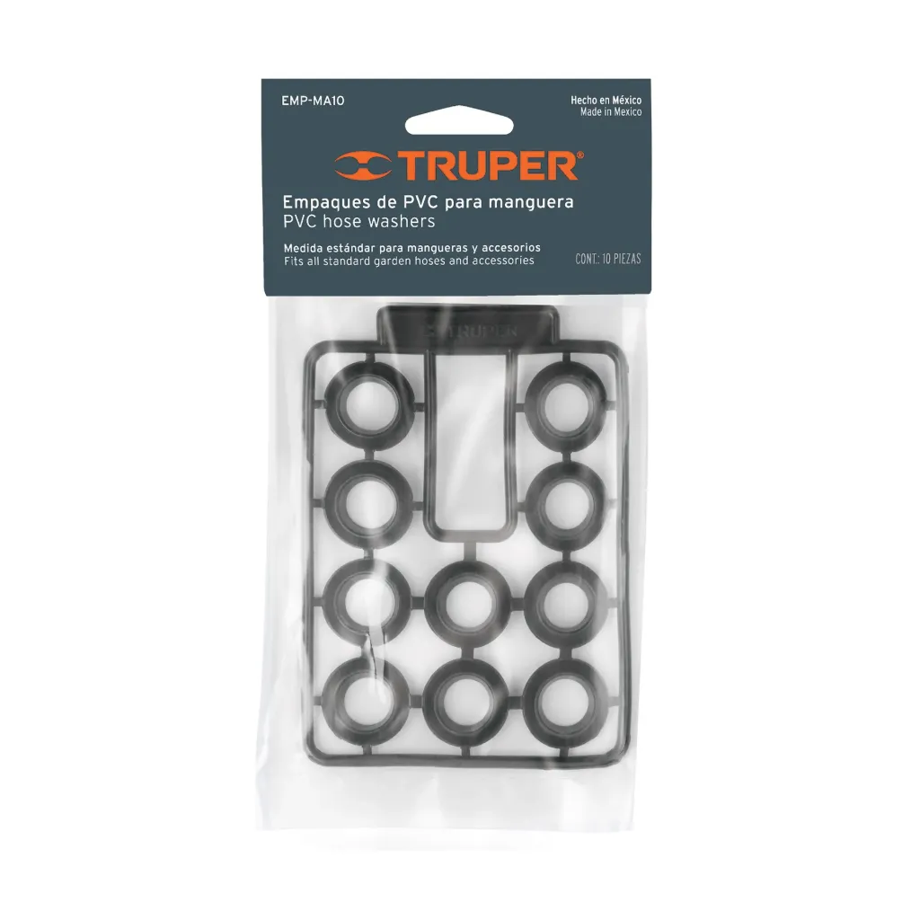 [10381-EMP-MA10] Bolsa con 10 empaques de PVC antifuga para manguera, Truper, 