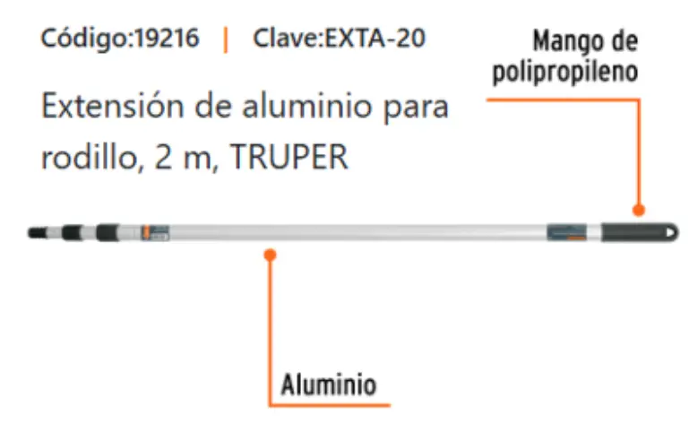 Extensión de aluminio para rodillo, 2 m, TRUPER, 