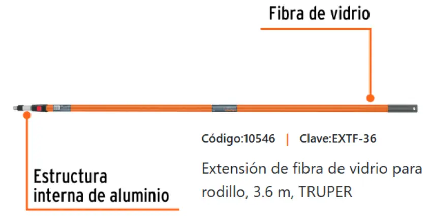 Extensión de fibra de vidrio para rodillo, 3.6 m, TRUPER, 