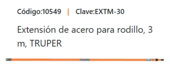 Extensión de acero para rodillo, 3 m, TRUPER, 