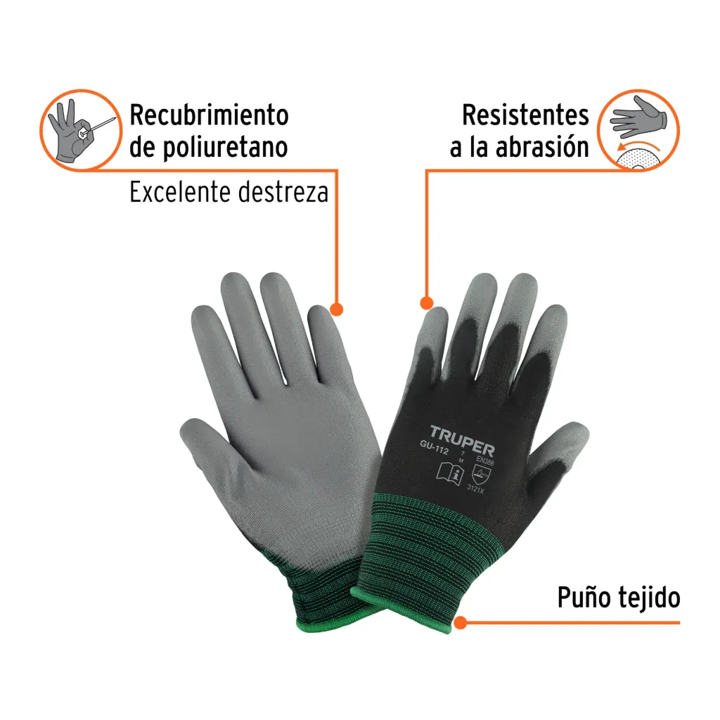 Guantes de nylon recubiertos de poliuretano, M, TRUPER, 
