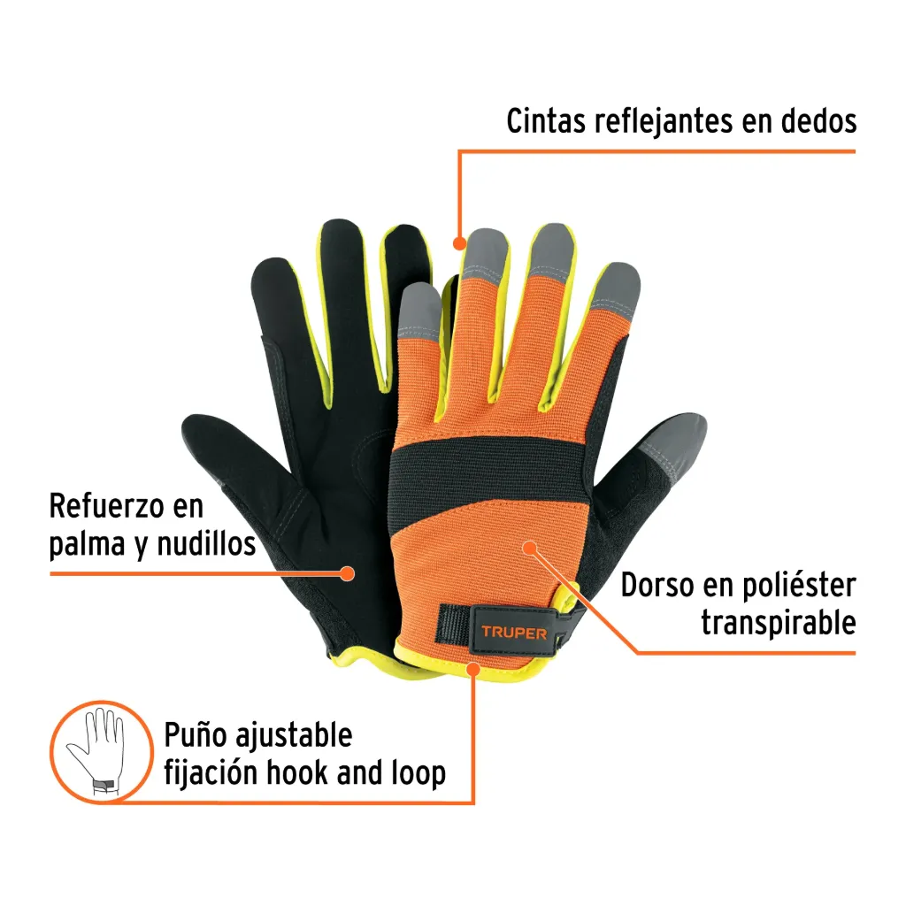 Guantes para mecánico, alta visibilidad, TRUPER, 