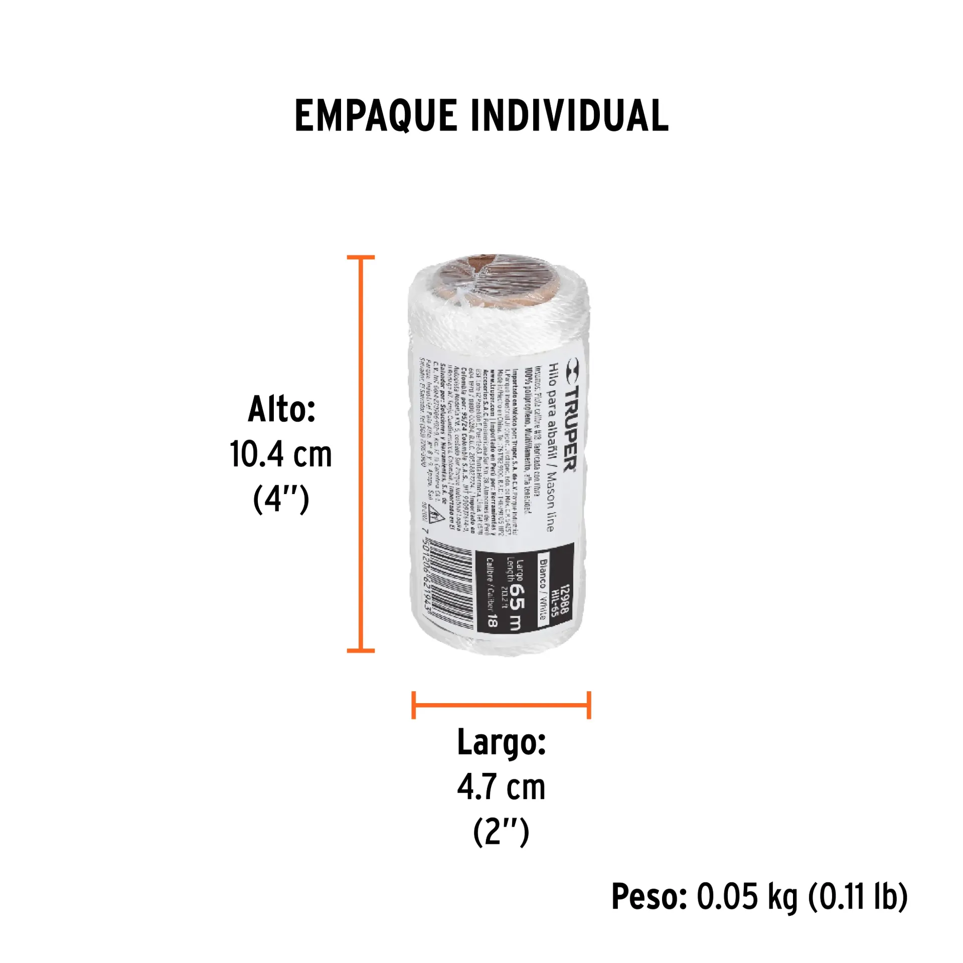 [12988-HIL-65] Carrete con 65 m de hilo para albañil blanco, Truper, 
