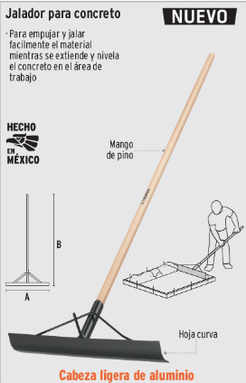 Jalador de concreto 20', mango madera 54', Truper, 