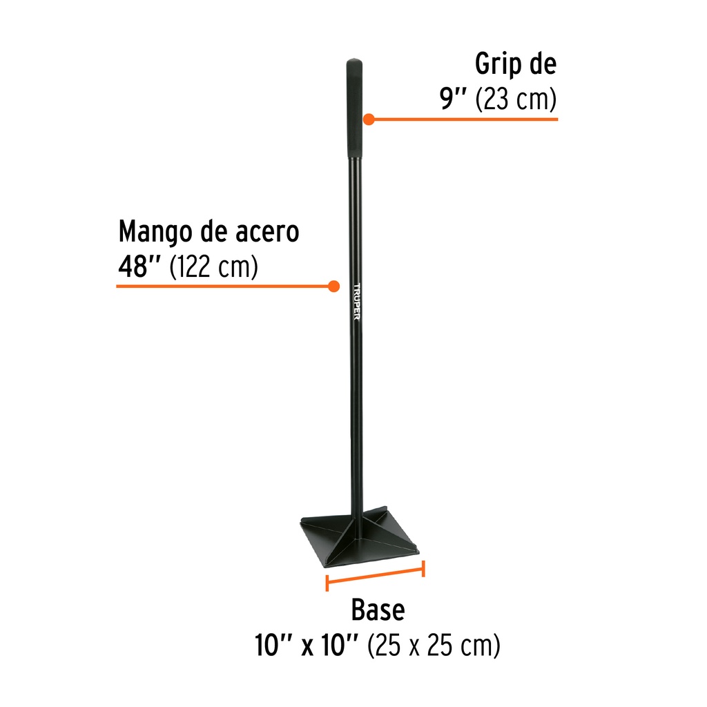Pisón 10' x 10' con mango de acero de 48', Truper, 