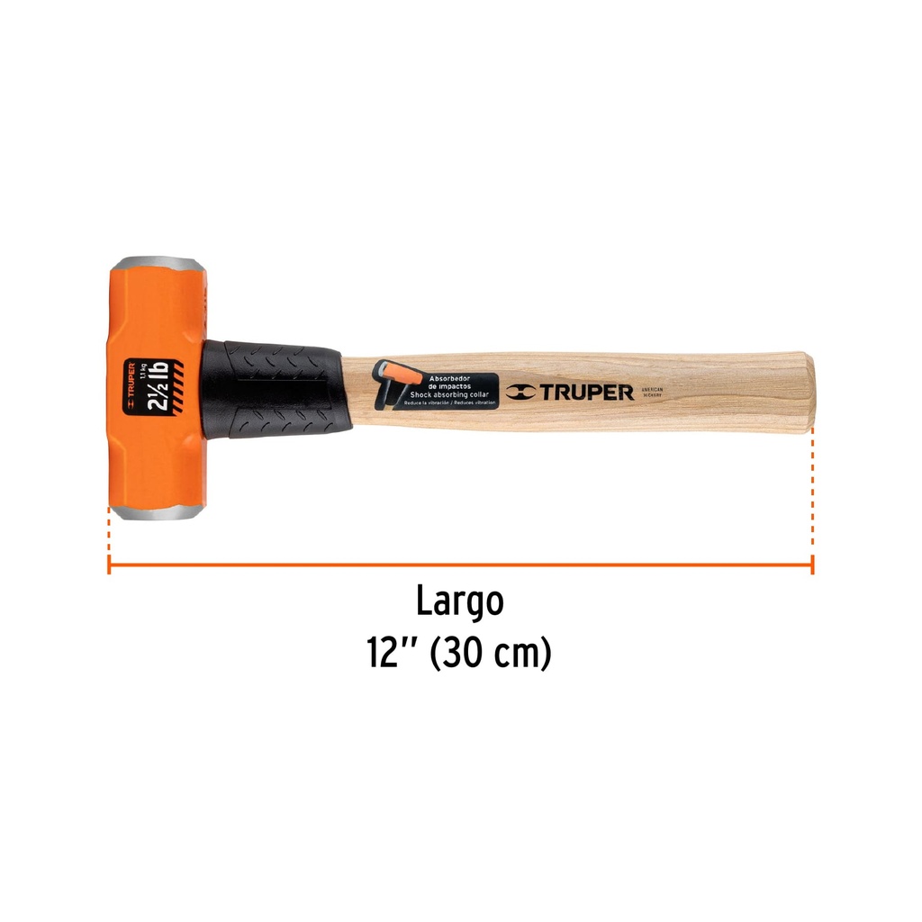 Marro octagonal 2 lb, mango de madera 12', Truper, 