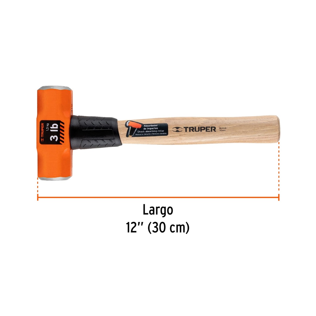 Marro octagonal 3 lb, mango de madera 12', Truper, 