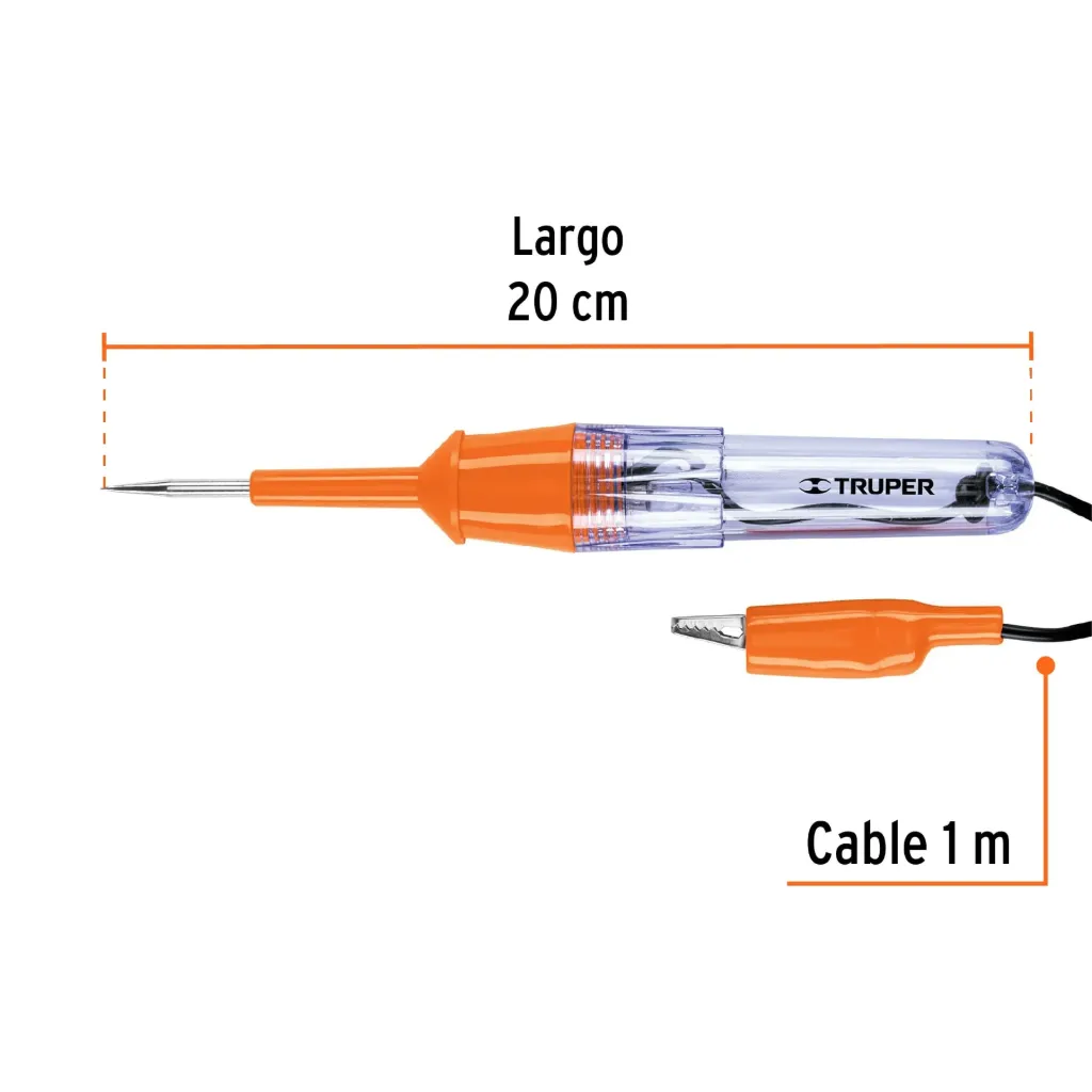 Probador de circuitos de corriente directa 20 cm, Truper, 