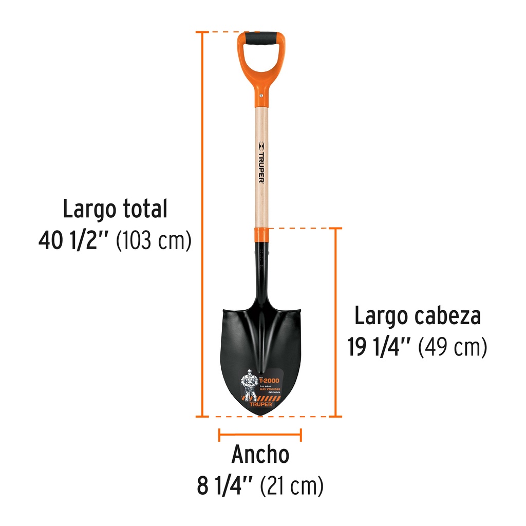 Pala redonda T-2000, puño 'Y', Truper, 