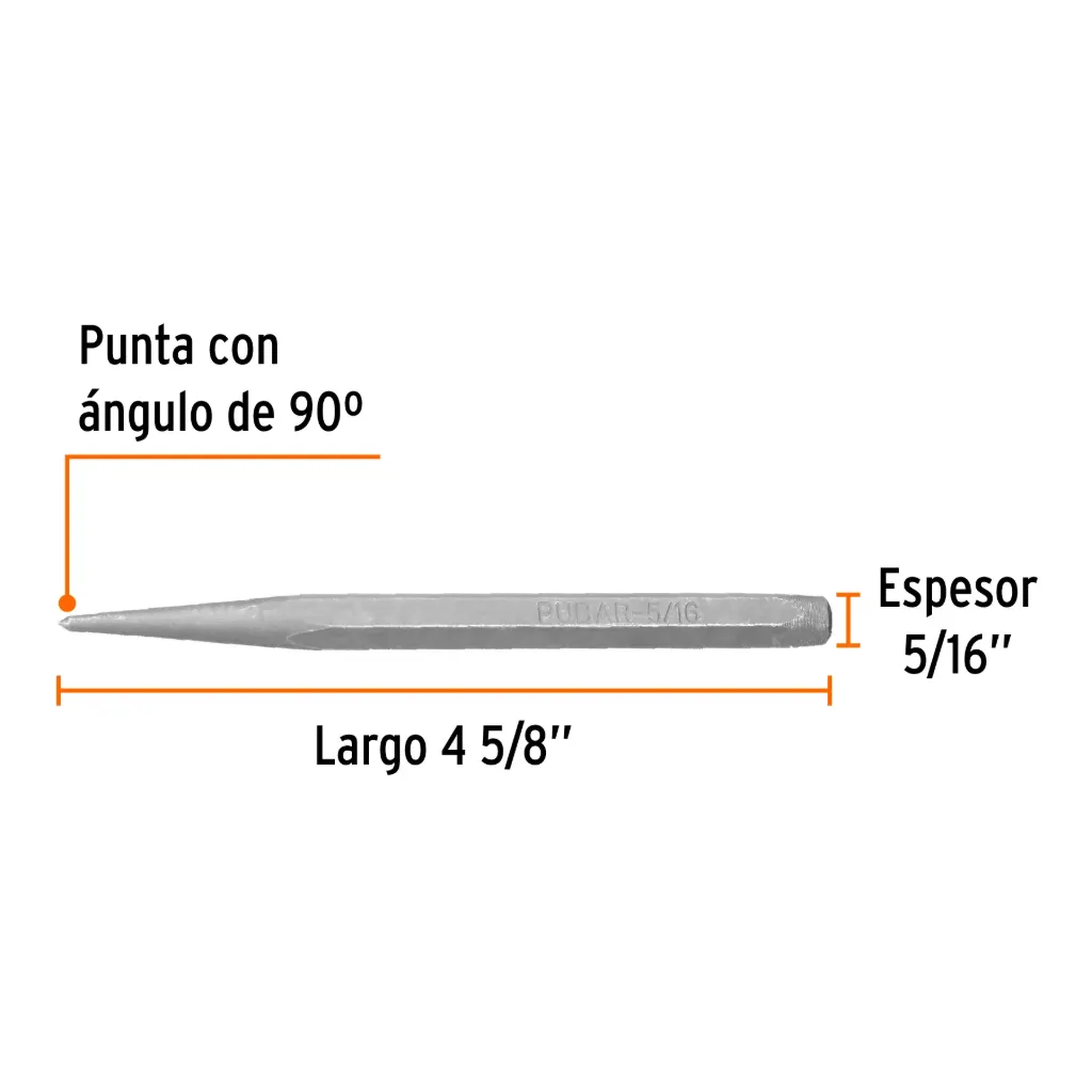 Punzón 5/16' para barrenar, largo 4-5/8', Truper, 