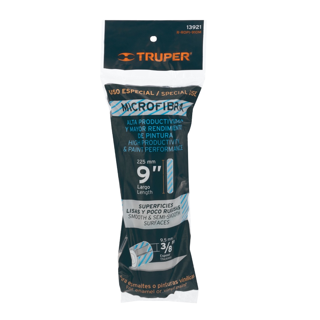 [13921-R-ROPI-910M] Felpa p/rodillo, microfibra 9x3/8', superficies poco rugosas, 