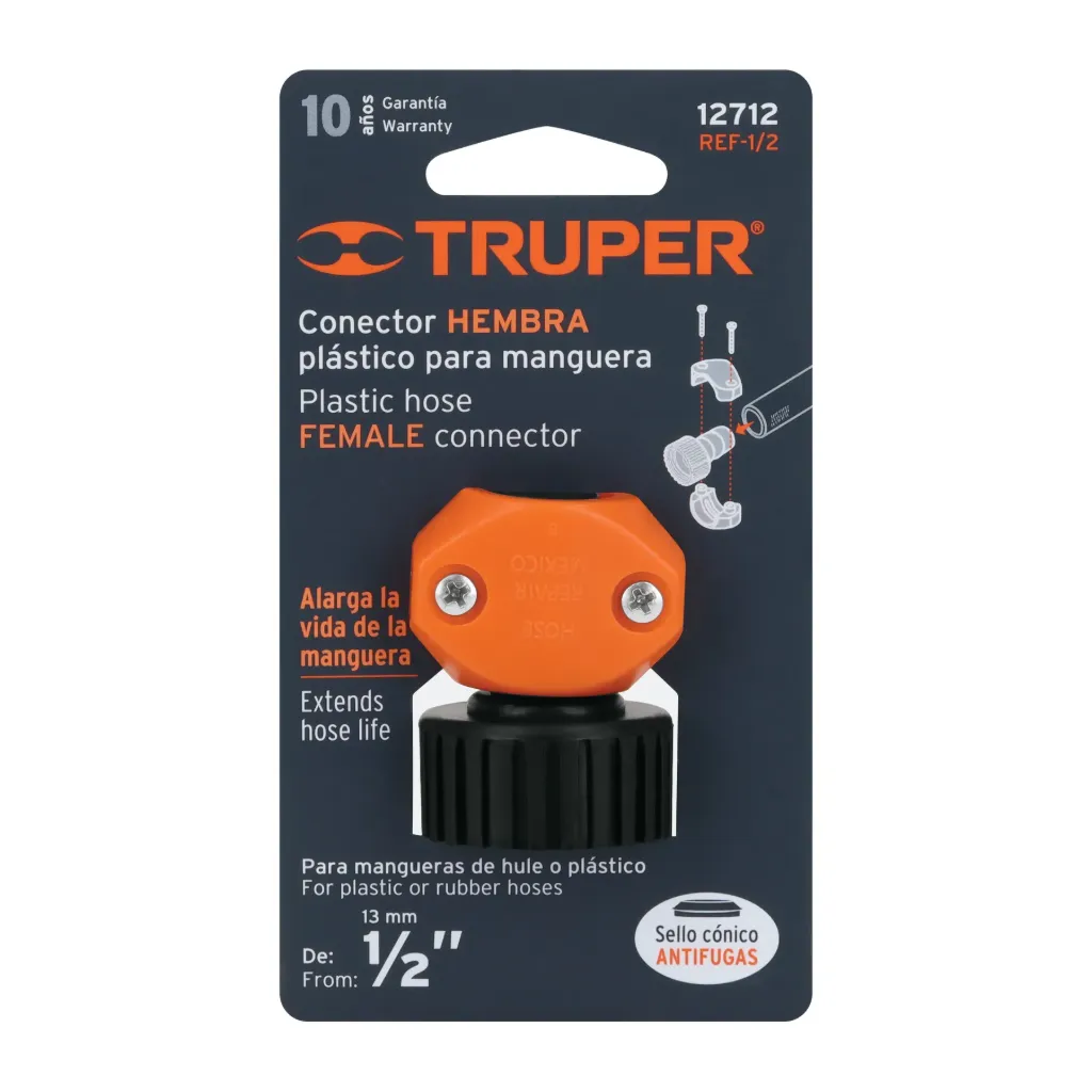 Conector 1/2' hembra de ABS para manguera, Truper, 