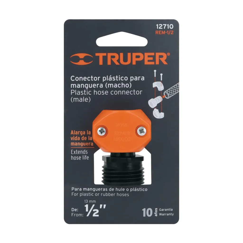 [12710-REM-1/2] Conector 1/2' macho de ABS para manguera, Truper, 