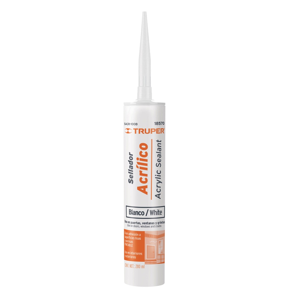 Sellador acrilico de 280 ml, blanco, Truper, 
