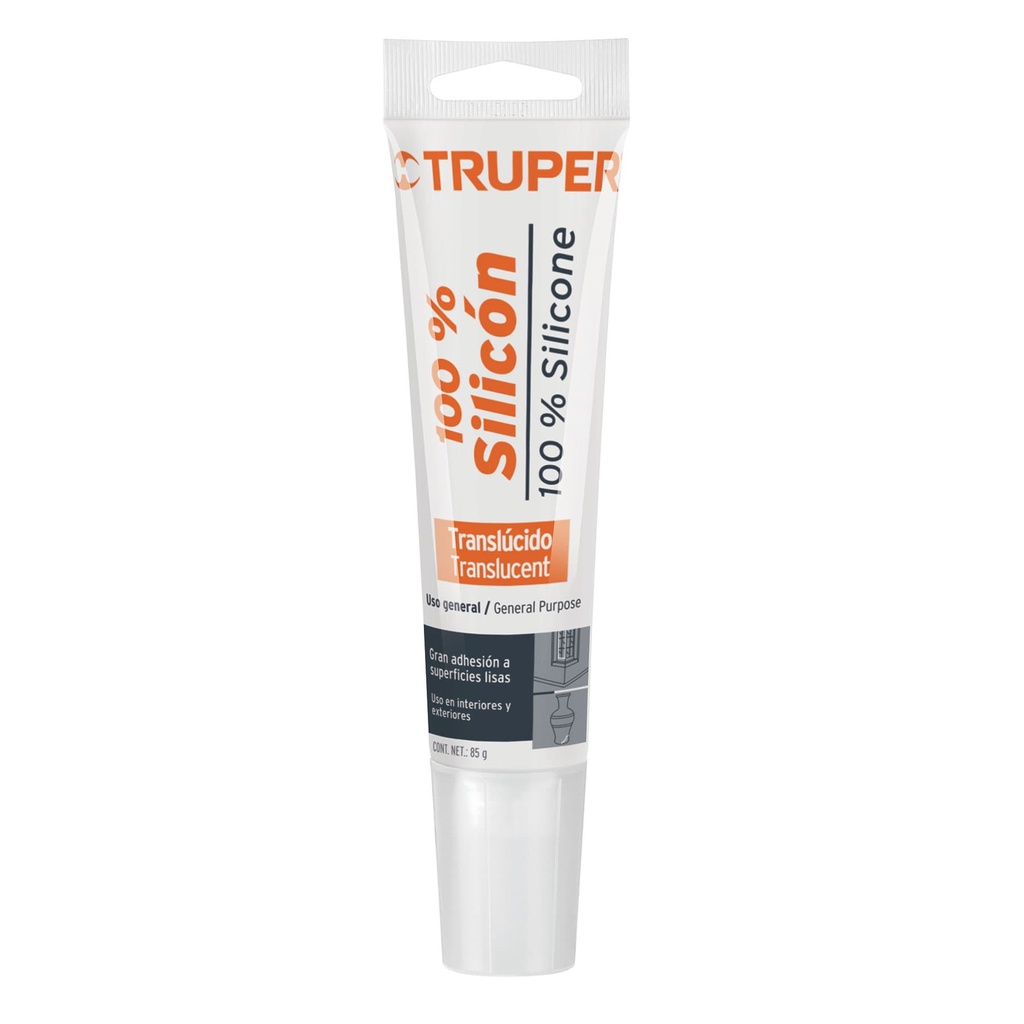 Sellador transparente 100% silicón de 85 g, Truper, 