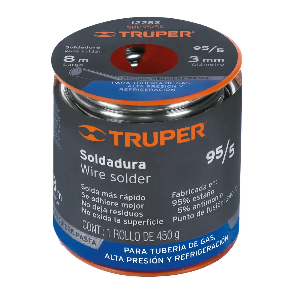 Soldadura sólida 95/5 para tubería de gas, 450 g, 