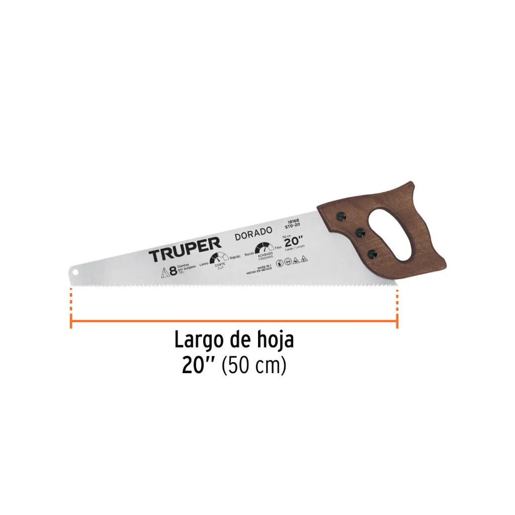Serrucho 20' Dorado, 8 DPP, Truper, 