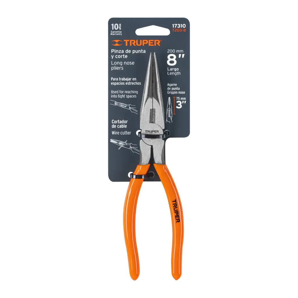 Pinza de punta y corte 8' mango de PVC, Truper, 