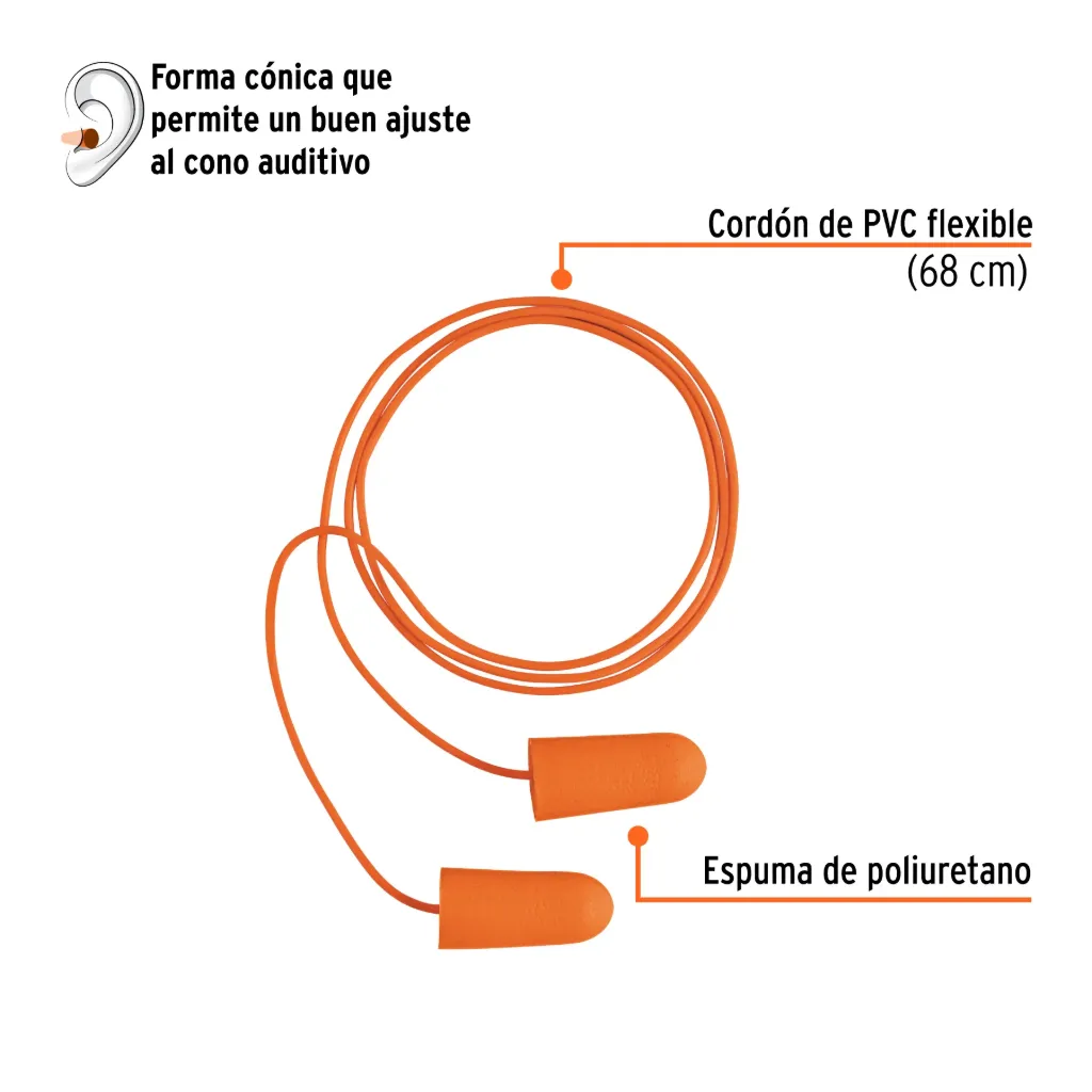[14223-TAC] Tapón auditivo desechable de espuma con cordón, Truper, 