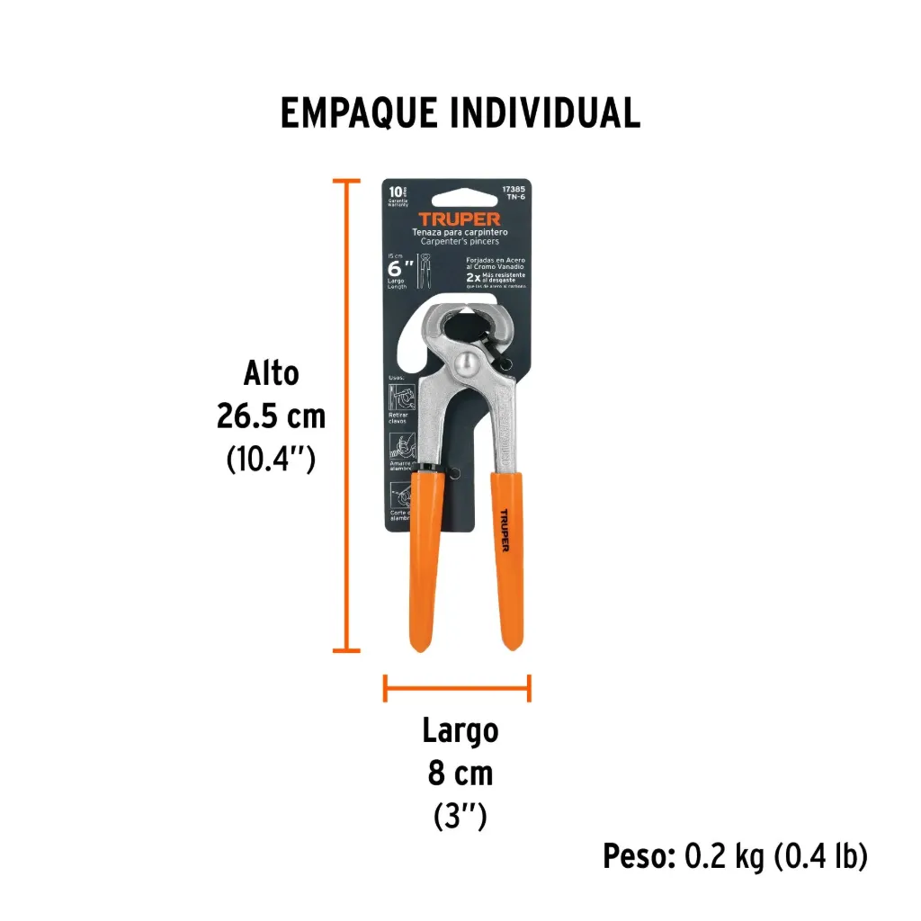 Tenaza para carpintero 6', Truper, 