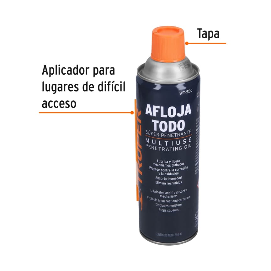 Lubricante multiusos en aerosol, 550ml (19oz), TRUPER, 