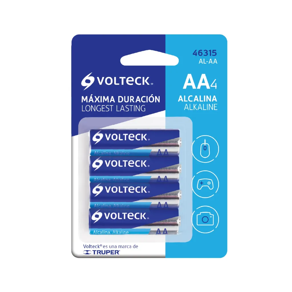 Blíster con 4 pilas alcalinas AA, VOLTECK, 