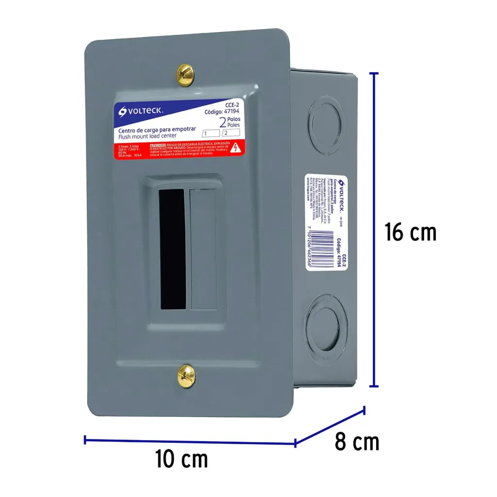 Centro de carga empotrable, 2 polos, Volteck, 