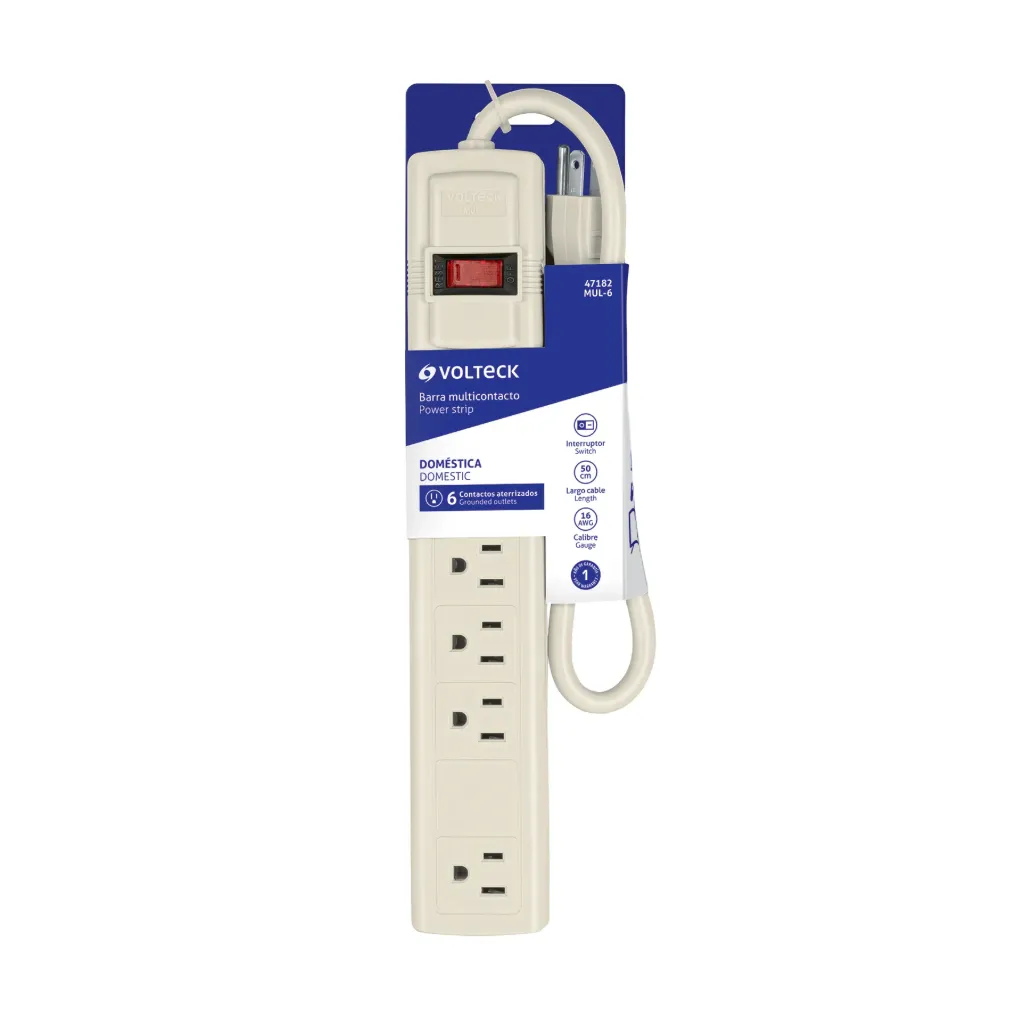 Multicontacto 16 AWG uso rudo con 6 entradas, Volteck, 