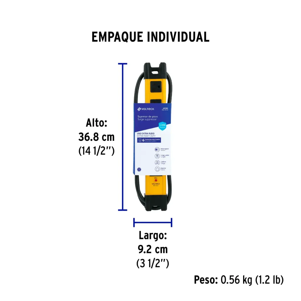 Multicontacto 14 AWG industrial supresor de picos 6 entradas, 