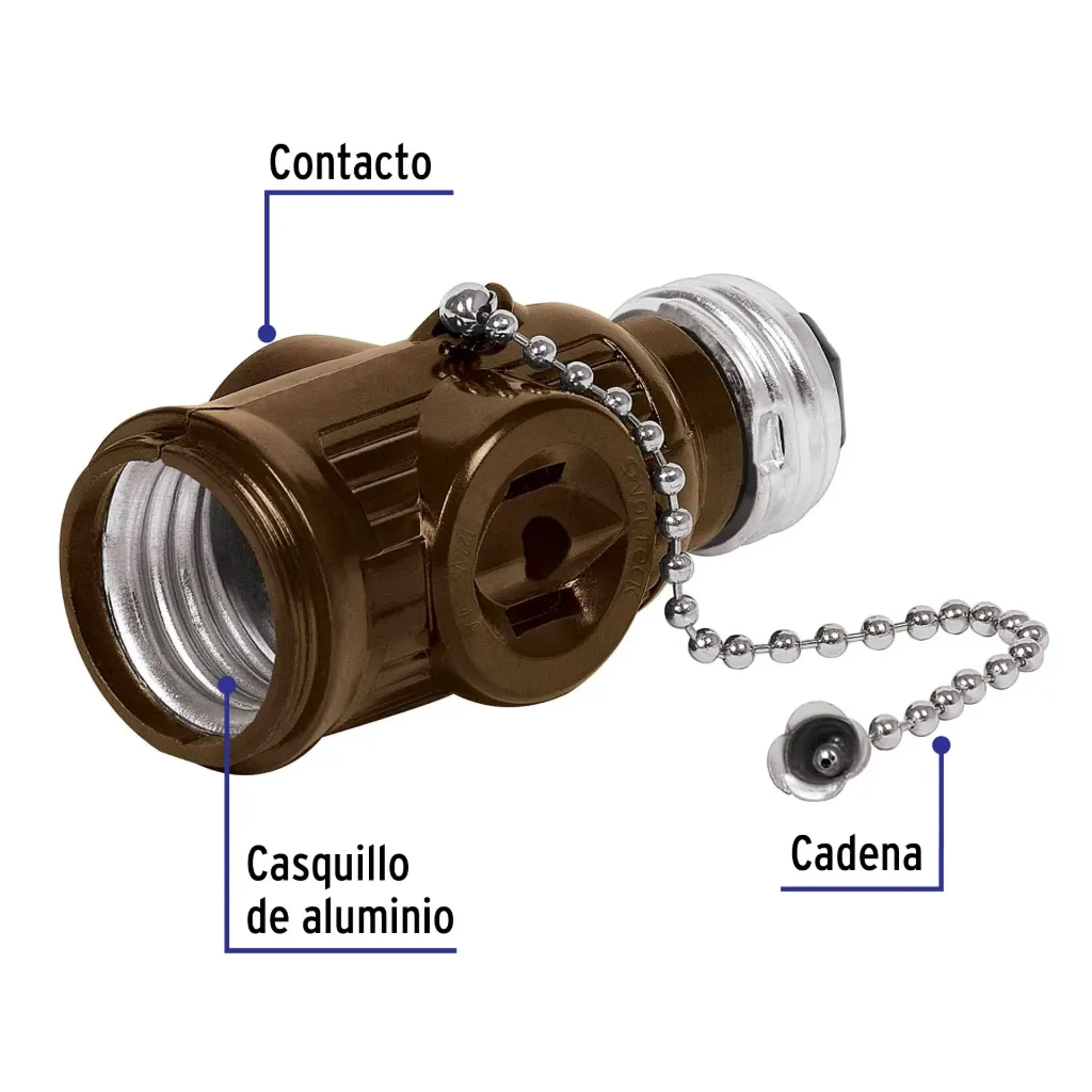 [46512-POBA-16] Portalámpara de baquelita, cadena y doble contacto, Volteck, 