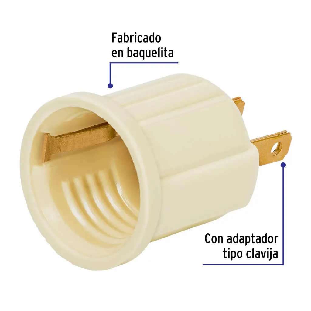 [46525-POBA-20] Portalámpara de baquelita, con adaptador, marfil, Volteck, 