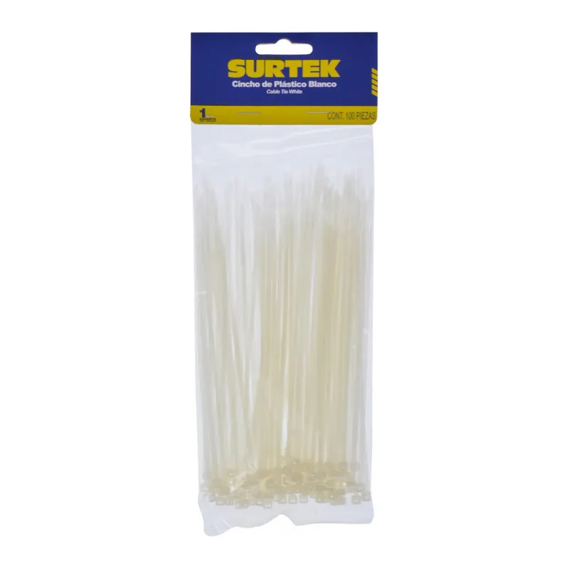 SURTEK CINCHO DE PLASTICO BLANCO 100X2.5MM PACK 100 PZA, Pieza