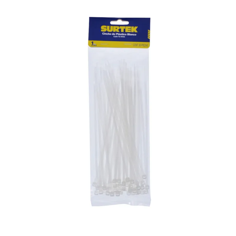 [114204] SURTEK CINCHO DE PLASTICO BLANCO 150X3.6MM PACK 50 PZA, Pieza