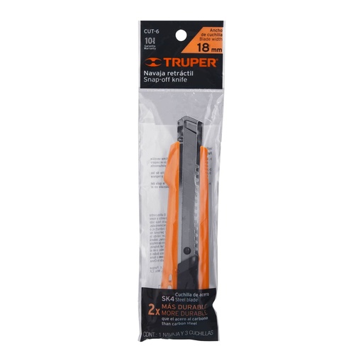 [16974-CUT-6] Cutter 18 mm reforzado de plástico con alma metálica, Truper, 
