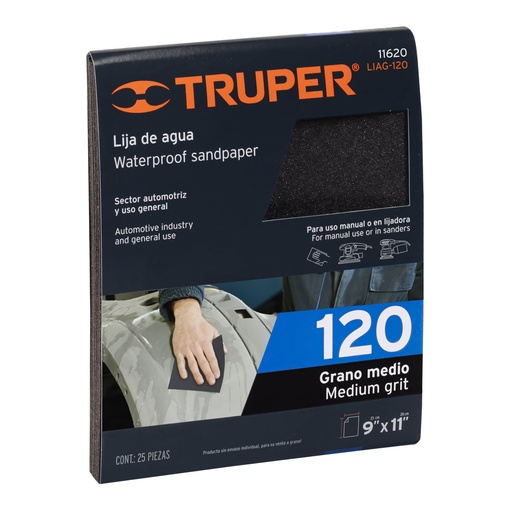 [11620-LIAG-120] Lija de agua grano 120 de carburo de silicio, Truper, 