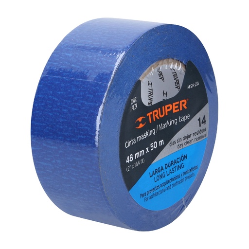 [12624-MSK-2A] Cinta masking tape azul de 2' x 50 m para pintor, Truper, 