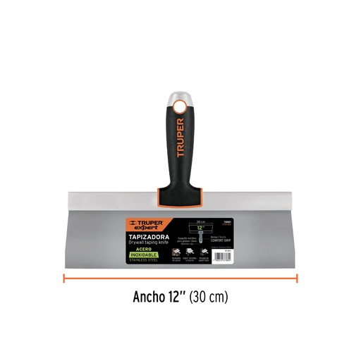 [11881-ETA-12X] Espátula tapizadora de 12' acero inoxidable, Truper Expert, 
