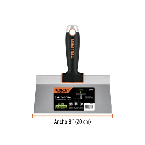 [11865-ETA-8X] Espátula tapizadora de 8' acero inoxidable, Truper Expert, 