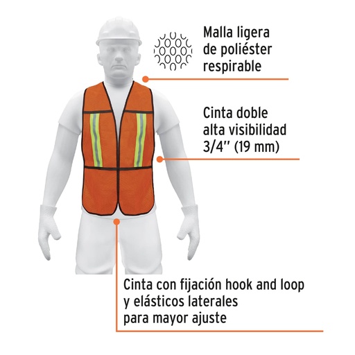[21025-CHS-200N] Chaleco de seguridad con cintas reflejantes, naranja, Pretul, 