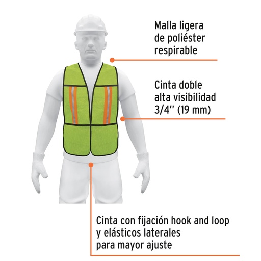 [21026-CHS-200V] Chaleco de seguridad con cintas reflejantes, verde, Pretul, 