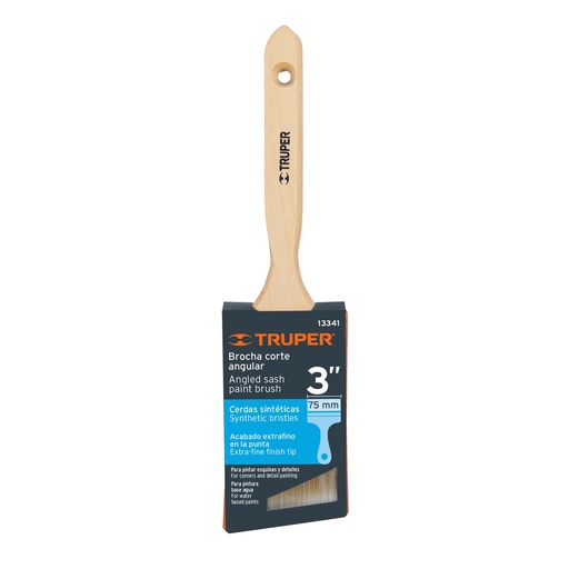 [13341-BRT-3AS] Brocha cerdas sintéticas 3' corte angular, mango de madera, 