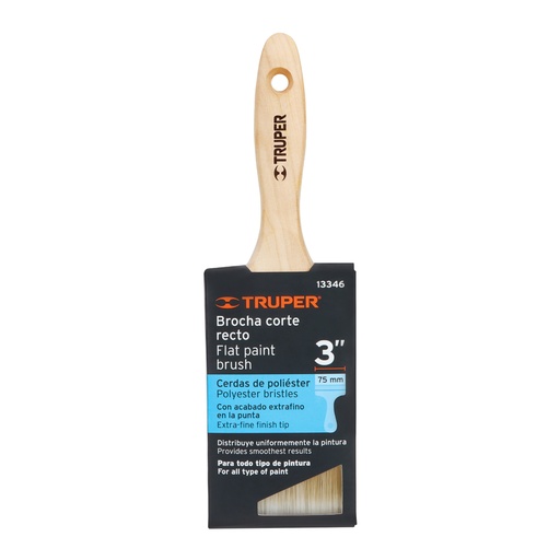 [13346-BRT-3S] Brocha cerdas sintéticas 3' corte recto, mango de madera, 