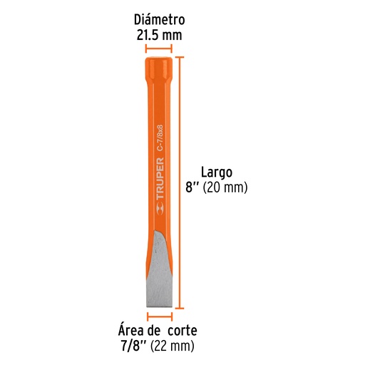 [12151-C-7/8X8] Cincel de corte frío de 7/8 X 8', Truper, 
