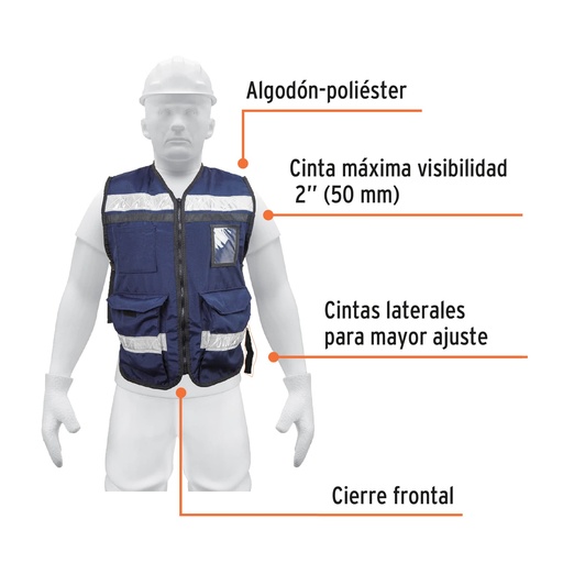 [14667-CHS-900AM] Chaleco brigadista con cintas reflejantes, color azul marino, 