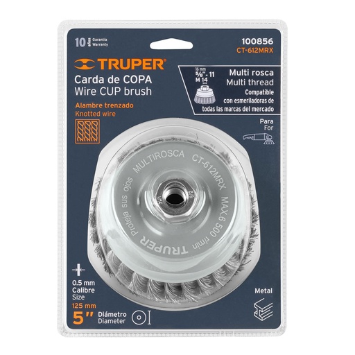 [100856-CT-612MRX] Carda copa 5' alambre trenzado grueso, Multi-rosca, Truper, 