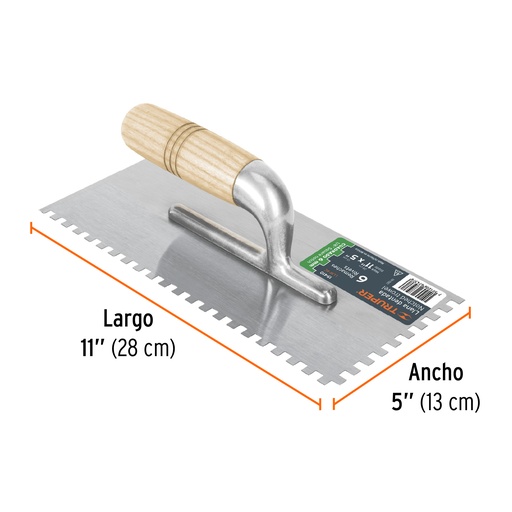 [15410-LLM-6C] Llana 11' dentado cuadrado 1/4', 6 remaches, mgo madera, 