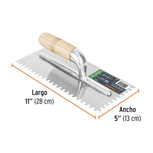 [15404-LLMC-11] Llana 11' dentado cuadrado 1/4', 10 remaches, mgo madera, 