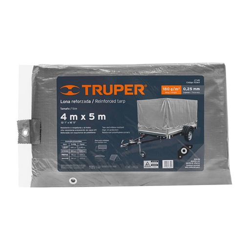 [15364-LT-45] Lona de polietileno reforzada 4 x 5 m, gris, 180g/m2, TRUPER, 