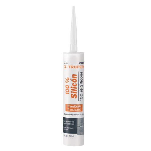 [17559-SIL-100T] Sellador transparente 100% silicón de 280 ml, Truper, 